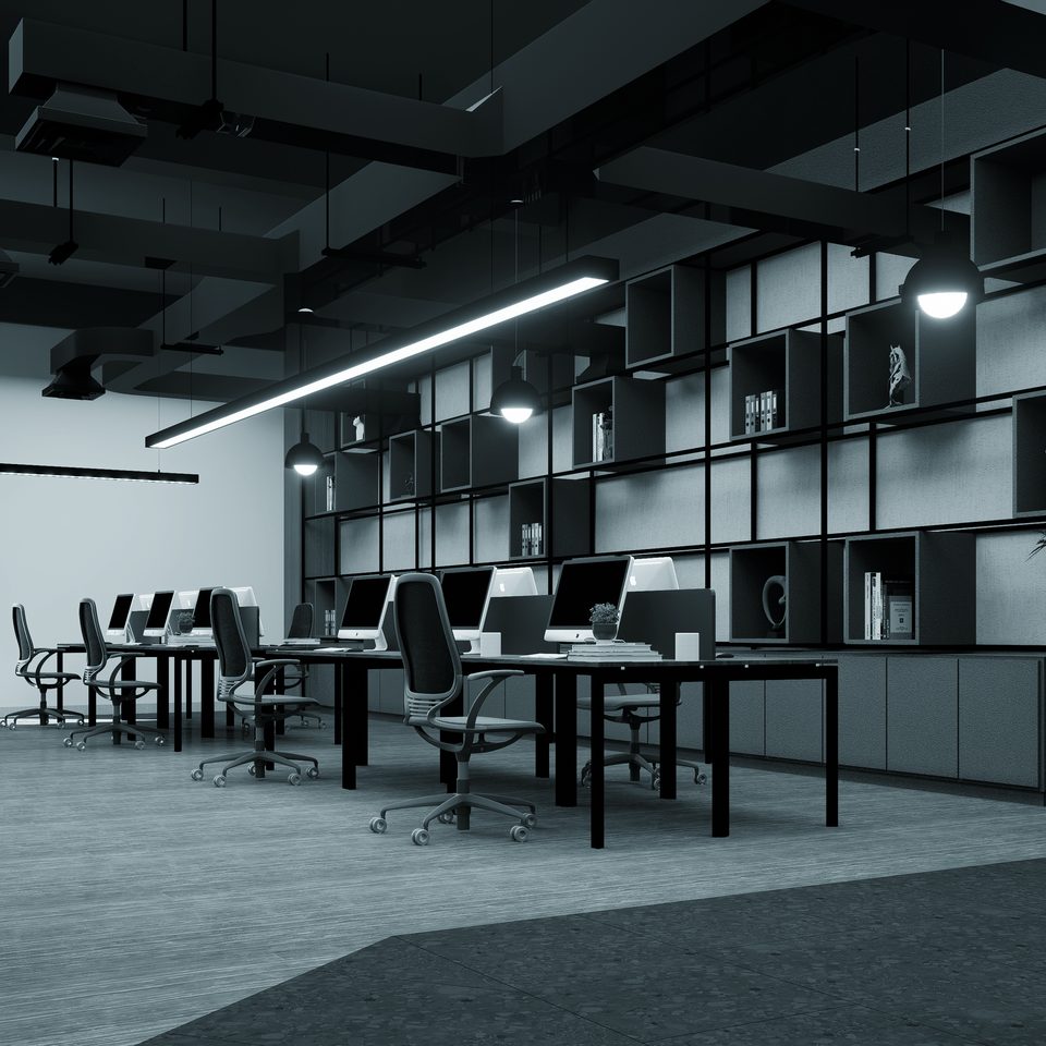 A modern, minimalist office workspace